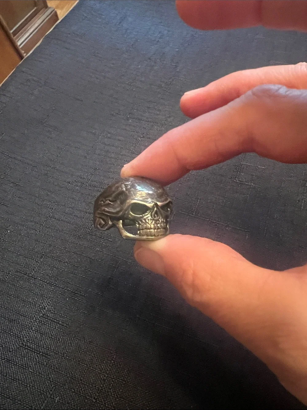 Men's Silver Skull Helmet Ring - Unbranded